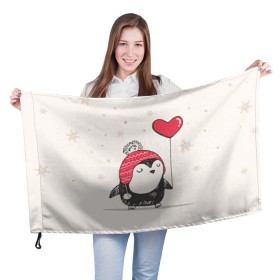 Флаг 3D с принтом Пингвин с шариком , 100% полиэстер | плотность ткани — 95 г/м2, размер — 67 х 109 см. Принт наносится с одной стороны | пингвин