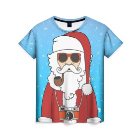 Женская футболка 3D с принтом Дед мороз , 100% полиэфир ( синтетическое хлопкоподобное полотно) | прямой крой, круглый вырез горловины, длина до линии бедер | 2016 | christmas | hipster | new year | дед мороз | животные | нг | новый год | рождество | с новым годом | санта | хипстер