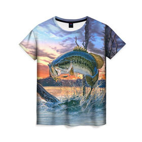 Женская футболка 3D с принтом Рыба , 100% полиэфир ( синтетическое хлопкоподобное полотно) | прямой крой, круглый вырез горловины, длина до линии бедер | fishing | рыба | рыбак | рыбалка | туризм