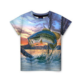 Детская футболка 3D с принтом Рыба , 100% гипоаллергенный полиэфир | прямой крой, круглый вырез горловины, длина до линии бедер, чуть спущенное плечо, ткань немного тянется | Тематика изображения на принте: fishing | рыба | рыбак | рыбалка | туризм