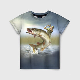 Детская футболка 3D с принтом Щука , 100% гипоаллергенный полиэфир | прямой крой, круглый вырез горловины, длина до линии бедер, чуть спущенное плечо, ткань немного тянется | fishing | рыба | рыбак | рыбалка | туризм | щука