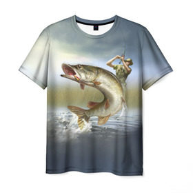 Мужская футболка 3D с принтом Щука , 100% полиэфир | прямой крой, круглый вырез горловины, длина до линии бедер | Тематика изображения на принте: fishing | рыба | рыбак | рыбалка | туризм | щука