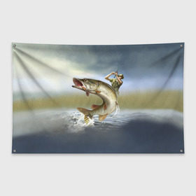 Флаг-баннер с принтом Щука , 100% полиэстер | размер 67 х 109 см, плотность ткани — 95 г/м2; по краям флага есть четыре люверса для крепления | fishing | рыба | рыбак | рыбалка | туризм | щука