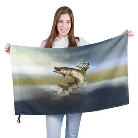 Флаг 3D с принтом Щука , 100% полиэстер | плотность ткани — 95 г/м2, размер — 67 х 109 см. Принт наносится с одной стороны | fishing | рыба | рыбак | рыбалка | туризм | щука