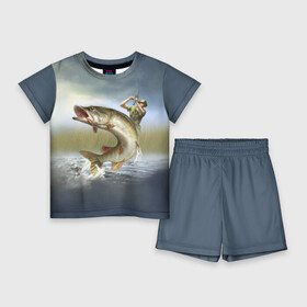 Детский костюм с шортами 3D с принтом Щука ,  |  | Тематика изображения на принте: fishing | рыба | рыбак | рыбалка | туризм | щука
