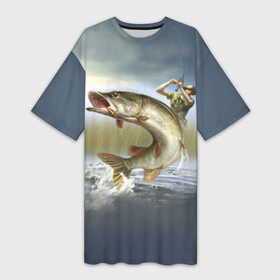 Платье-футболка 3D с принтом Щука ,  |  | fishing | рыба | рыбак | рыбалка | туризм | щука
