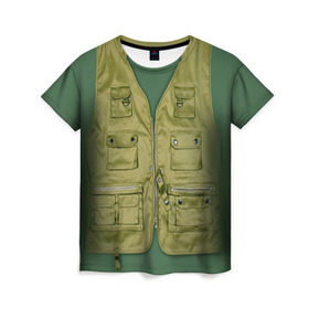 Женская футболка 3D с принтом Жилетка рыбака , 100% полиэфир ( синтетическое хлопкоподобное полотно) | прямой крой, круглый вырез горловины, длина до линии бедер | fishing | жилет | камуфляж | рыба | рыбак | рыбалка | туризм