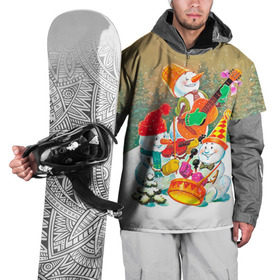 Накидка на куртку 3D с принтом Снеговики , 100% полиэстер |  | Тематика изображения на принте: 2016 | год | новый | открытка | ретро | с новым годом | снеговик | советский | ссср