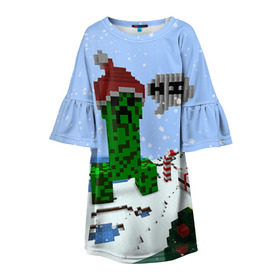 Детское платье 3D с принтом Minecraft , 100% полиэстер | прямой силуэт, чуть расширенный к низу. Круглая горловина, на рукавах — воланы | creeper | крипер | майнкрафт | новогодний