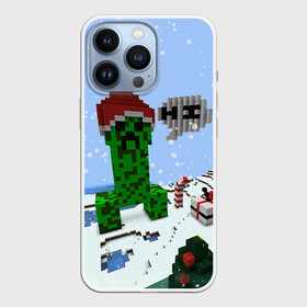 Чехол для iPhone 13 Pro с принтом Minecraft ,  |  | Тематика изображения на принте: creeper | крипер | майнкрафт | новогодний