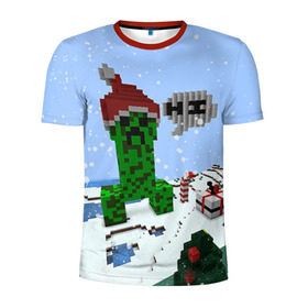 Мужская футболка 3D спортивная с принтом Minecraft , 100% полиэстер с улучшенными характеристиками | приталенный силуэт, круглая горловина, широкие плечи, сужается к линии бедра | creeper | крипер | майнкрафт | новогодний