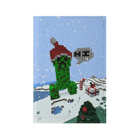 Обложка для паспорта матовая кожа с принтом Minecraft , натуральная матовая кожа | размер 19,3 х 13,7 см; прозрачные пластиковые крепления | creeper | крипер | майнкрафт | новогодний