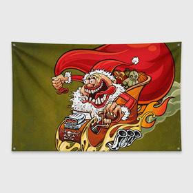 Флаг-баннер с принтом Дед мороз рокер , 100% полиэстер | размер 67 х 109 см, плотность ткани — 95 г/м2; по краям флага есть четыре люверса для крепления | heavy metal | rock | santa claus | дед мороз | рок | с новым годом | санта | санта клаус