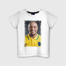 Детская футболка хлопок с принтом Roberto Carlos (retro style) , 100% хлопок | круглый вырез горловины, полуприлегающий силуэт, длина до линии бедер | Тематика изображения на принте: бразилия