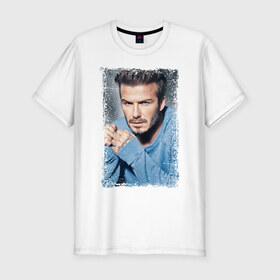 Мужская футболка премиум с принтом David Beckham (retro style) , 92% хлопок, 8% лайкра | приталенный силуэт, круглый вырез ворота, длина до линии бедра, короткий рукав | david beckham | retro style | англия | дэвид бекхэм | лига чемпионов | мадрид | мю | реал | футбол