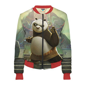 Женский бомбер 3D с принтом Кунг фу панда , 100% полиэстер | застегивается на молнию, по бокам два кармана без застежек, мягкие манжеты, по низу бомбера и на воротнике — эластичная резинка | kung fu | kung fu panda | panda | кунг фу | кунг фу панда | кунгфу | панда. кунг фу | по