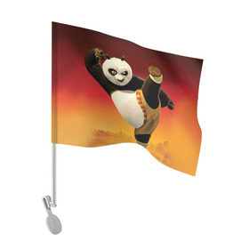 Флаг для автомобиля с принтом Кунг фу панда , 100% полиэстер | Размер: 30*21 см | Тематика изображения на принте: kung fu | kung fu panda | panda | кунг фу | кунг фу панда | кунгфу | панда. кунг фу | по