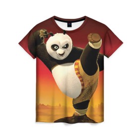 Женская футболка 3D с принтом Кунг фу панда , 100% полиэфир ( синтетическое хлопкоподобное полотно) | прямой крой, круглый вырез горловины, длина до линии бедер | Тематика изображения на принте: kung fu | kung fu panda | panda | кунг фу | кунг фу панда | кунгфу | панда. кунг фу | по