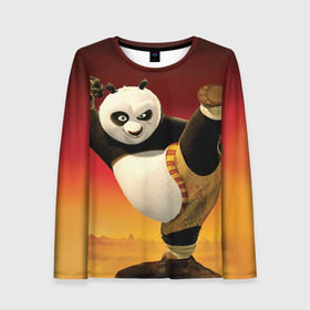 Женский лонгслив 3D с принтом Кунг фу панда , 100% полиэстер | длинные рукава, круглый вырез горловины, полуприлегающий силуэт | Тематика изображения на принте: kung fu | kung fu panda | panda | кунг фу | кунг фу панда | кунгфу | панда. кунг фу | по