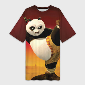 Платье-футболка 3D с принтом Кунг фу панда ,  |  | kung fu | kung fu panda | panda | кунг фу | кунг фу панда | кунгфу | панда. кунг фу | по