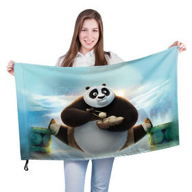 Флаг 3D с принтом Кунг фу панда , 100% полиэстер | плотность ткани — 95 г/м2, размер — 67 х 109 см. Принт наносится с одной стороны | панда