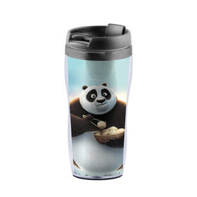 Термокружка-непроливайка с принтом Кунг фу панда , внутренняя часть — пищевой пластик, наружная часть — прозрачный пластик, между ними — полиграфическая вставка с рисунком | объем — 350 мл, герметичная крышка | Тематика изображения на принте: панда