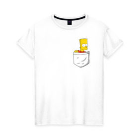Женская футболка хлопок с принтом Карманный Барт , 100% хлопок | прямой крой, круглый вырез горловины, длина до линии бедер, слегка спущенное плечо | карманный барт pocket bart simpson homer симп