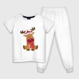 Детская пижама хлопок с принтом Милый олень , 100% хлопок |  брюки и футболка прямого кроя, без карманов, на брюках мягкая резинка на поясе и по низу штанин
 | зима | милый | новый год | олень | праздник | улыбка