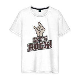 Мужская футболка хлопок с принтом Let`s rock! , 100% хлопок | прямой крой, круглый вырез горловины, длина до линии бедер, слегка спущенное плечо. | rock n roll | давай | жги | жест | зажигай | коза | музыка | рок