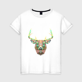 Женская футболка хлопок с принтом Олень (цветная мозаика) , 100% хлопок | прямой крой, круглый вырез горловины, длина до линии бедер, слегка спущенное плечо | голова | животное | мозаика | олень | рога | узор