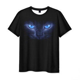 Мужская футболка 3D с принтом Кошка с голубыми глазами , 100% полиэфир | прямой крой, круглый вырез горловины, длина до линии бедер | Тематика изображения на принте: глаза | кот | синий
