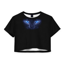 Женская футболка 3D укороченная с принтом Кошка с голубыми глазами , 100% полиэстер | круглая горловина, длина футболки до линии талии, рукава с отворотами | глаза | кот | синий
