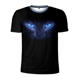 Мужская футболка 3D спортивная с принтом Кошка с голубыми глазами , 100% полиэстер с улучшенными характеристиками | приталенный силуэт, круглая горловина, широкие плечи, сужается к линии бедра | глаза | кот | синий