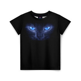 Детская футболка 3D с принтом Кошка с голубыми глазами , 100% гипоаллергенный полиэфир | прямой крой, круглый вырез горловины, длина до линии бедер, чуть спущенное плечо, ткань немного тянется | Тематика изображения на принте: глаза | кот | синий