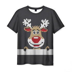 Мужская футболка 3D с принтом Олень , 100% полиэфир | прямой крой, круглый вырез горловины, длина до линии бедер | зима | новый год | олень | снег | снежинки