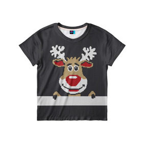 Детская футболка 3D с принтом Олень , 100% гипоаллергенный полиэфир | прямой крой, круглый вырез горловины, длина до линии бедер, чуть спущенное плечо, ткань немного тянется | Тематика изображения на принте: зима | новый год | олень | снег | снежинки