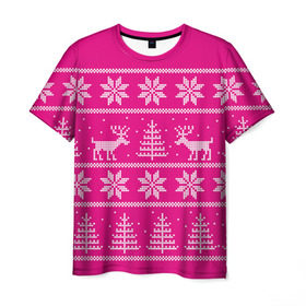 Мужская футболка 3D с принтом Олени в горах , 100% полиэфир | прямой крой, круглый вырез горловины, длина до линии бедер | горы | ели | зима | новый год | олени | снег | снежинки