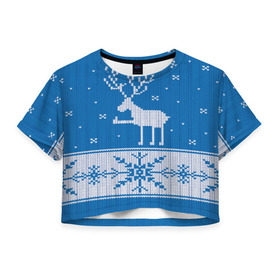 Женская футболка 3D укороченная с принтом Олень - класс , 100% полиэстер | круглая горловина, длина футболки до линии талии, рукава с отворотами | зима | новый год | олень | снег | снежинки