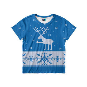 Детская футболка 3D с принтом Олень - класс , 100% гипоаллергенный полиэфир | прямой крой, круглый вырез горловины, длина до линии бедер, чуть спущенное плечо, ткань немного тянется | Тематика изображения на принте: зима | новый год | олень | снег | снежинки