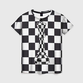 Женская футболка 3D с принтом Ферзь , 100% полиэфир ( синтетическое хлопкоподобное полотно) | прямой крой, круглый вырез горловины, длина до линии бедер | клетки | ферзь | шахматная доска | шахматы