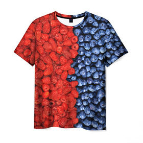 Мужская футболка 3D с принтом Ягодка , 100% полиэфир | прямой крой, круглый вырез горловины, длина до линии бедер | Тематика изображения на принте: клубника | малина | черника | ягода | ягодка | ягодный