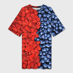 Платье-футболка 3D с принтом Ягодка ,  |  | клубника | малина | черника | ягода | ягодка | ягодный