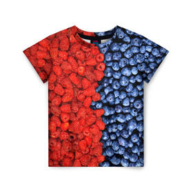 Детская футболка 3D с принтом Ягодка , 100% гипоаллергенный полиэфир | прямой крой, круглый вырез горловины, длина до линии бедер, чуть спущенное плечо, ткань немного тянется | клубника | малина | черника | ягода | ягодка | ягодный