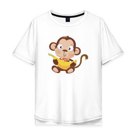 Мужская футболка хлопок Oversize с принтом Обезьянка с бананом , 100% хлопок | свободный крой, круглый ворот, “спинка” длиннее передней части | 2016 | год | зима | мартышка | новогодний | новый | обезьяна | обезьянка | подарок | с новым годом