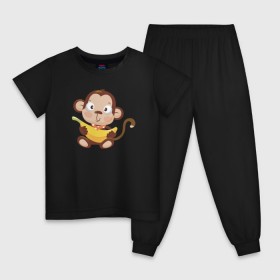 Детская пижама хлопок с принтом Обезьянка с бананом , 100% хлопок |  брюки и футболка прямого кроя, без карманов, на брюках мягкая резинка на поясе и по низу штанин
 | 2016 | год | зима | мартышка | новогодний | новый | обезьяна | обезьянка | подарок | с новым годом