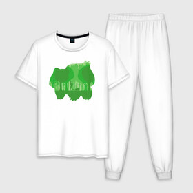 Мужская пижама хлопок с принтом Зеленый бульбазавр , 100% хлопок | брюки и футболка прямого кроя, без карманов, на брюках мягкая резинка на поясе и по низу штанин
 | покемон