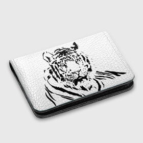 Картхолдер с принтом с принтом Тигр , натуральная матовая кожа | размер 7,3 х 10 см; кардхолдер имеет 4 кармана для карт; | взгляд | тигр | трафарет | хищник