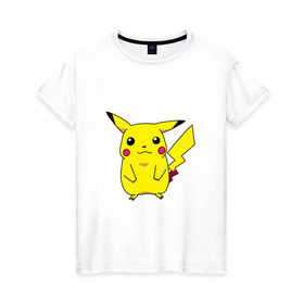 Женская футболка хлопок с принтом Пикачу , 100% хлопок | прямой крой, круглый вырез горловины, длина до линии бедер, слегка спущенное плечо | pikachu | пикачю
