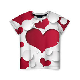 Детская футболка 3D с принтом Сердца , 100% гипоаллергенный полиэфир | прямой крой, круглый вырез горловины, длина до линии бедер, чуть спущенное плечо, ткань немного тянется | любовь | орнамент | праздник | сердца