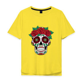 Мужская футболка хлопок Oversize с принтом Мексиканский череп для нее , 100% хлопок | свободный крой, круглый ворот, “спинка” длиннее передней части | мексика | мексиканский череп calavera для неемексиканский череп calavera | череп